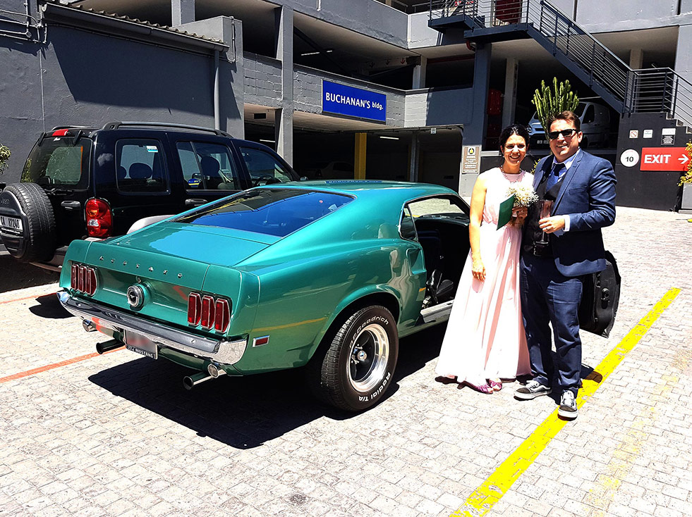 City Wedding: Costa + Collette tie the knot in a Mustang